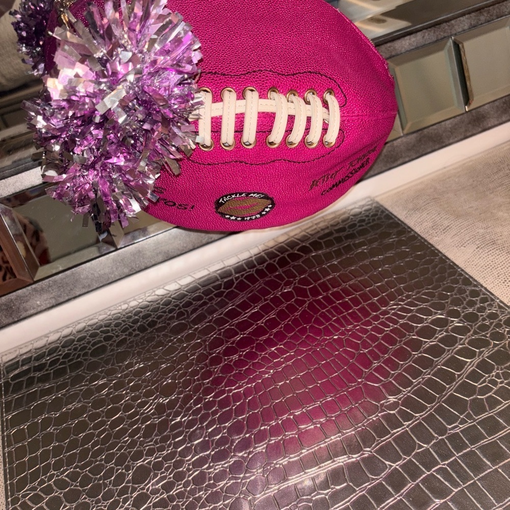 Betsey Johnson Pink Football purse  with Sparkly Pom-Poms - Picture 4 of 11
